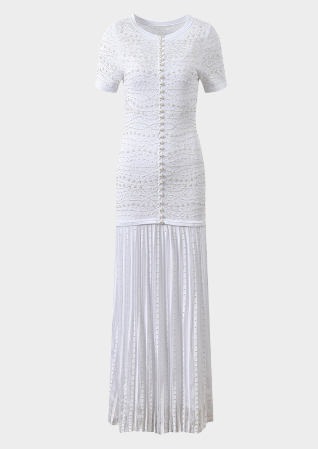 Celeste Pearl Lace Pleated Maxi Dress