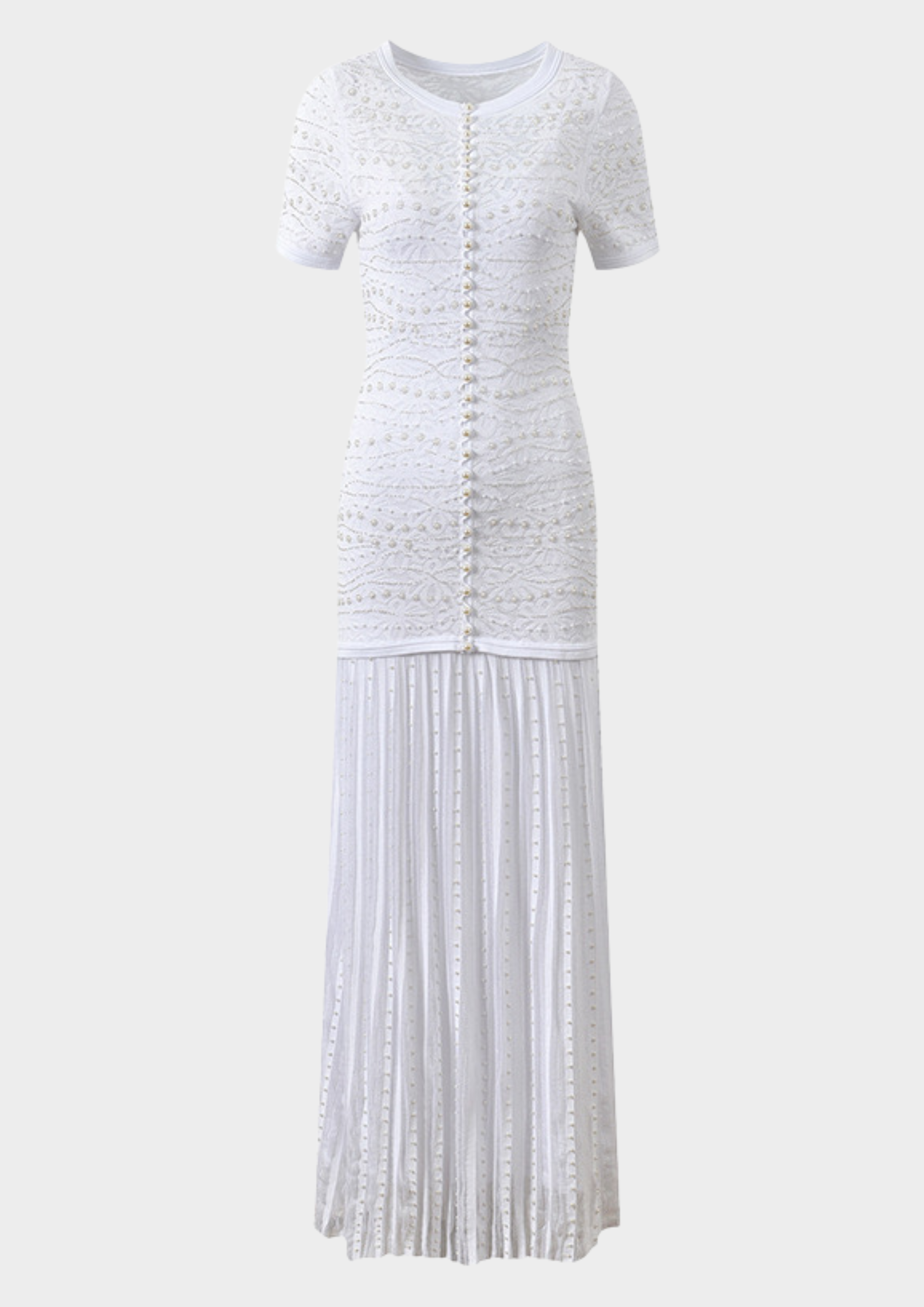 Celeste Pearl Lace Pleated Maxi Dress