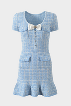 Flare Elegance Checkered Bow Mini Dress