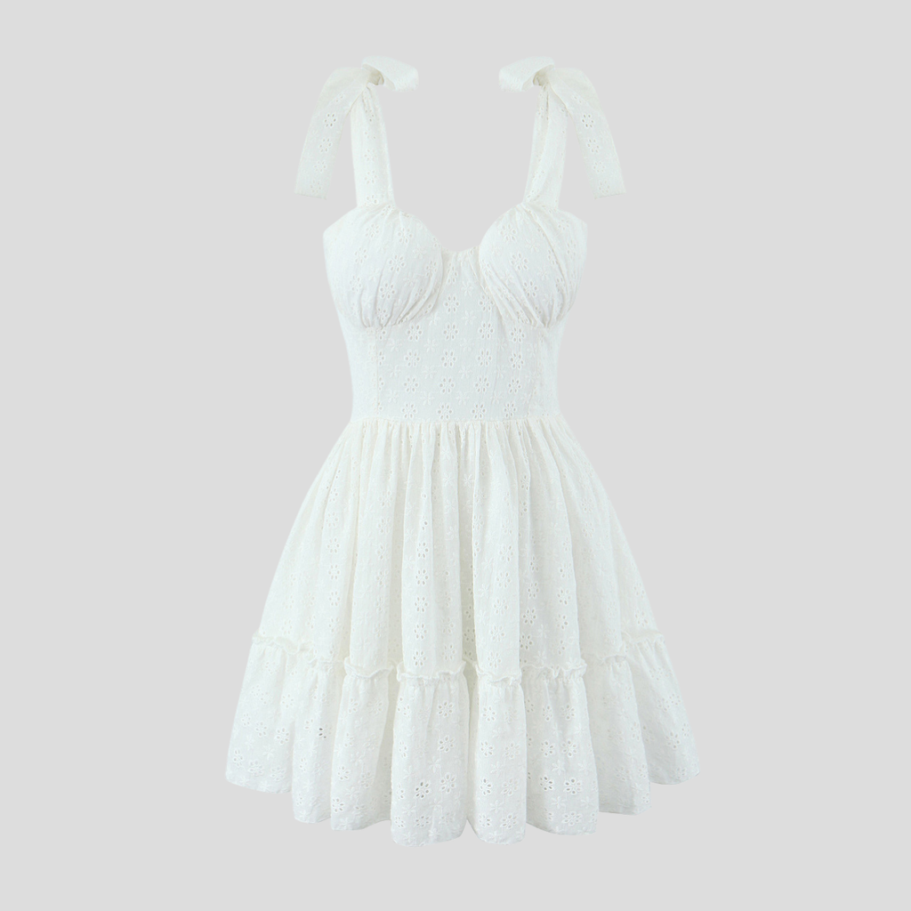 White Floral Bow Mini Dress