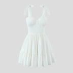 White Floral Bow Mini Dress