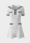 Marina Stripe Button Detail Knit Mini Dress - White