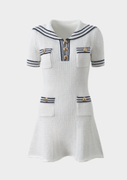 Marina Stripe Button Detail Knit Mini Dress - White
