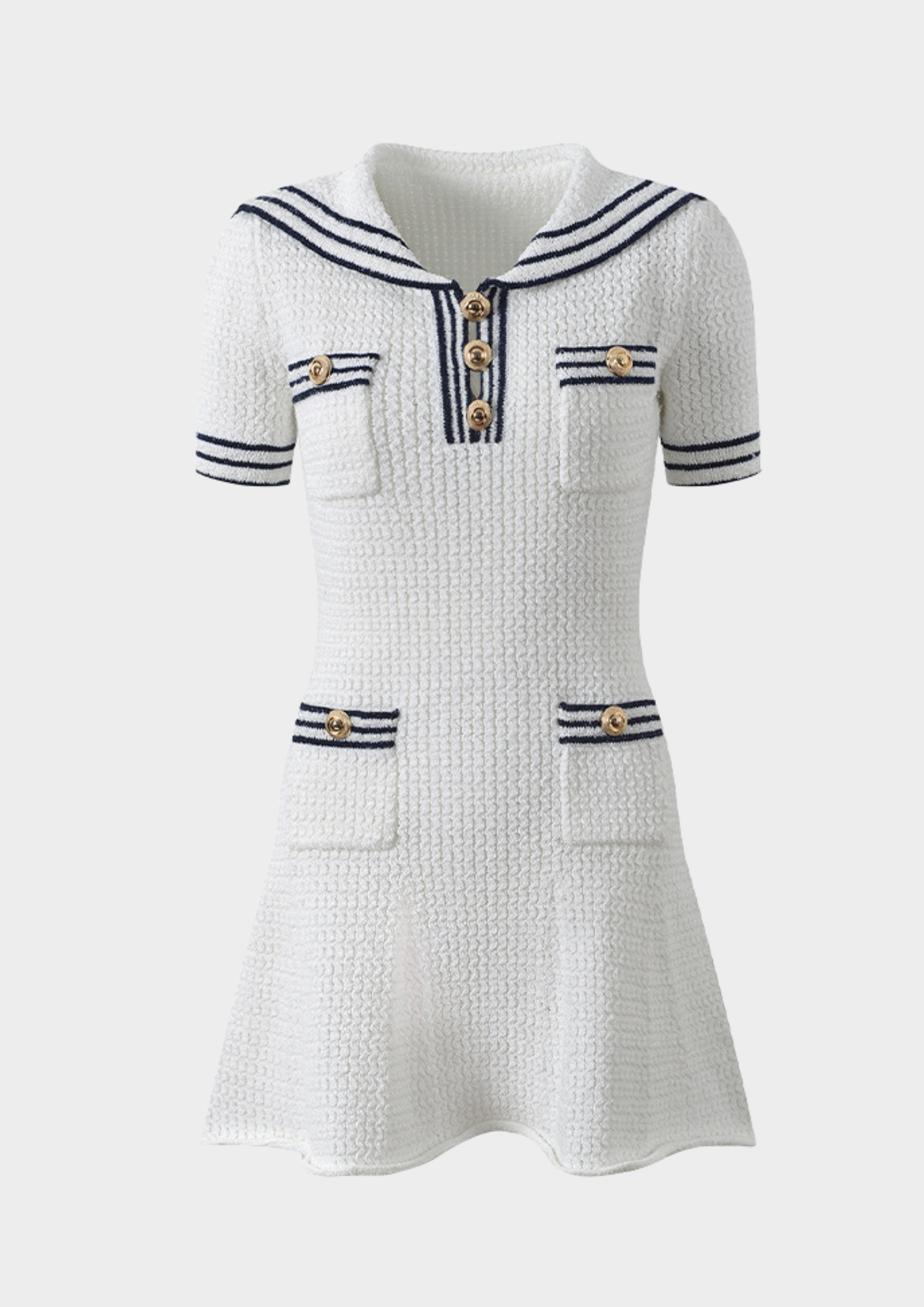 Marina Stripe Button Detail Knit Mini Dress - White