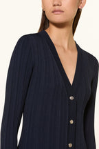 Royal Navy Viscose Knit Pleated Cuffs Maxi Dress