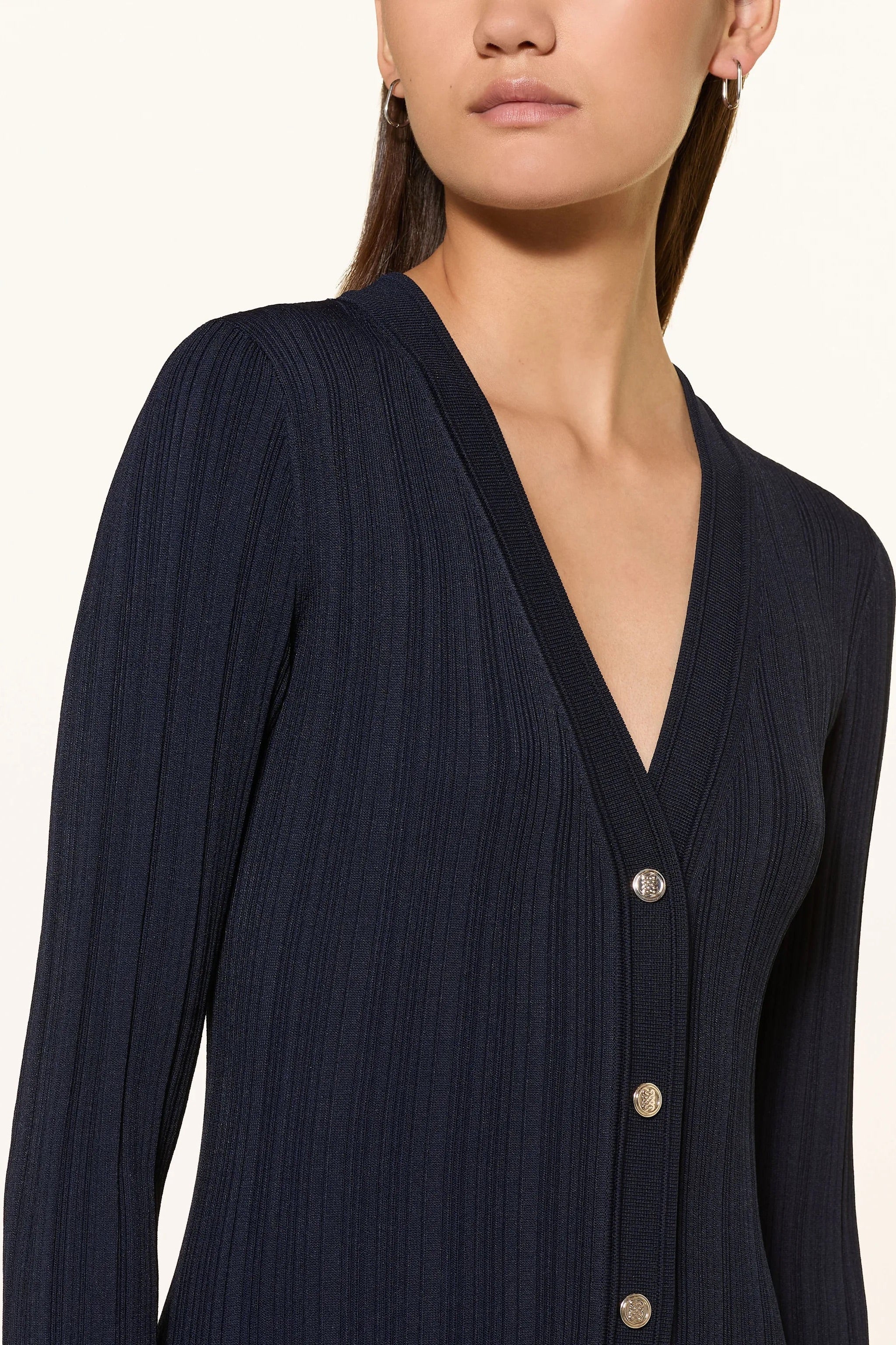 Royal Navy Viscose Knit Pleated Cuffs Maxi Dress
