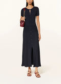 Luxe Viscose Button Down Knit Maxi Dress In Navy Blue