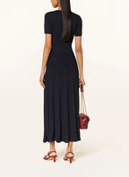 Luxe Viscose Button Down Knit Maxi Dress In Navy Blue