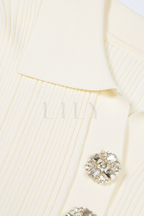 Chérie Knit Crystal Button Pleated Mini Dress