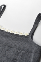 Grey Pleated Mini Skirt with Pearl Flower Waistline