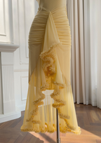 Golden Petal Ruched Maxi
