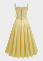 Serena Fishbone Lace Up Maxi Dress – Soft Yellow