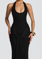 Mesh Fishtail Backless Halter Maxi Dress