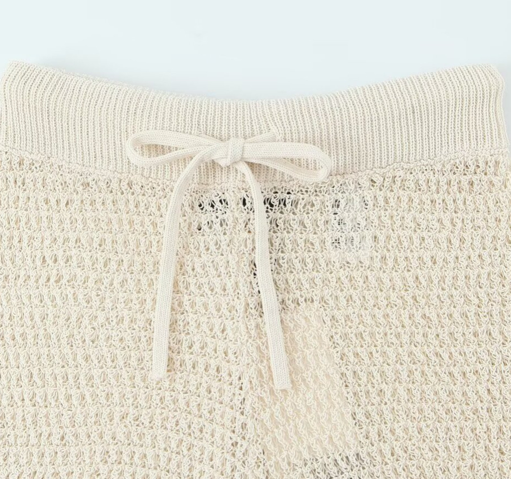 Ivory Trim Hollow Knit Lounge Set
