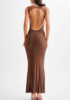 Sparkle Luxe Mesh Sleeve Backless  Maxi Dress