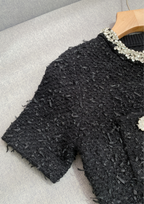 Crystal Bloom Short Sleeve Tweed Knit Mini Dress