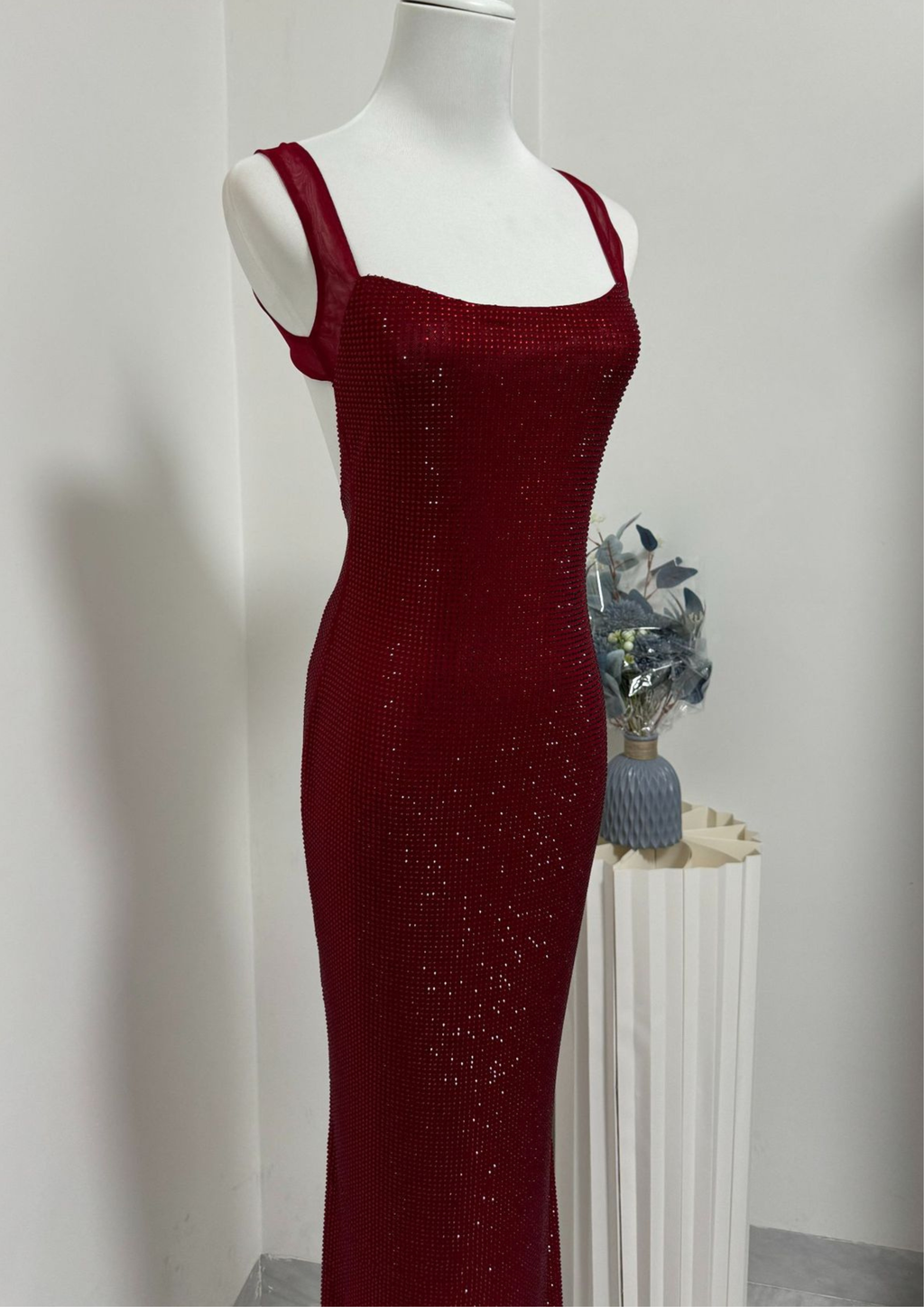 Sparkle Luxe Mesh Sleeve Backless  Maxi Dress