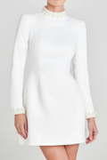 Pearl Beads Elegance High Neck Mini Dress
