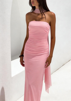 Rosalie Sheer Ribbon Strapless Maxi Dress