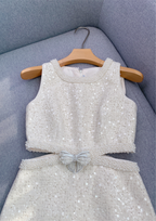 Crystal Bloom Short Sleeve Tweed Knit Mini Dress