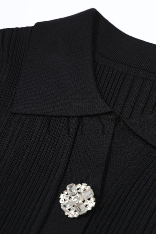 Chérie Knit Crystal Button Pleated Mini Dress