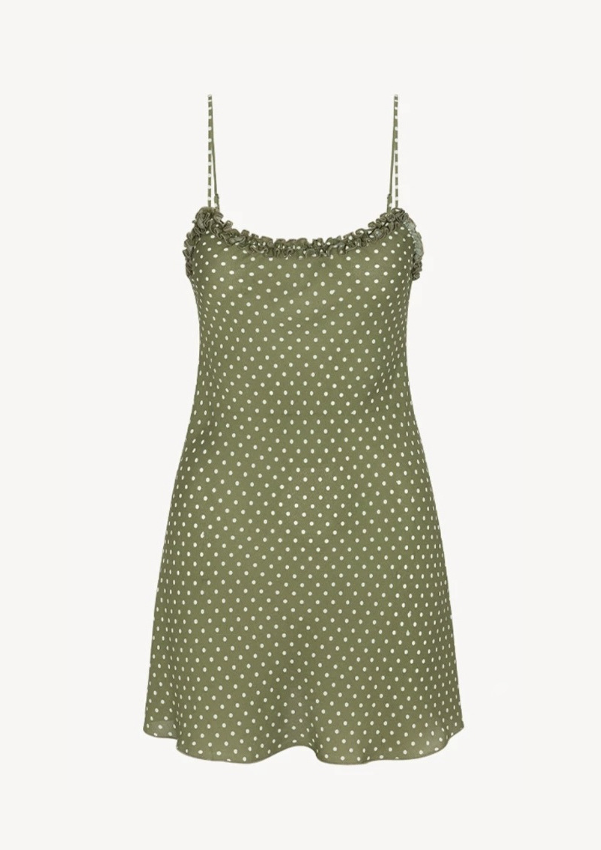Olive Polka Mulbery Silk Mini Dress