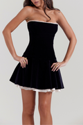 Midnight Elegance Velvet Strapless Back Tie Mini Dress