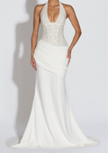 Semi Sheer Embellished Halter Sparkle  Sequin Maxi Dress
