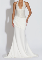 Semi Sheer Embellished Halter Sparkle  Sequin Maxi Dress