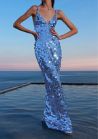 Ocean Glimmer Backless Sequin Maxi Dress