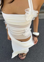 Aurora Mesh Flower Halter Maxi Dress
