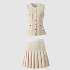 Elegant Golden Pleated Pearl Vest Set