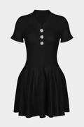 Chérie Knit Crystal Button Pleated Mini Dress