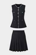 Luxury Pearl Trimmed Beaded Vest & Pleated Skirt Set
