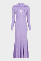 Elegant Gem Viscose Knit Maxi Dress - Long Sleeve
