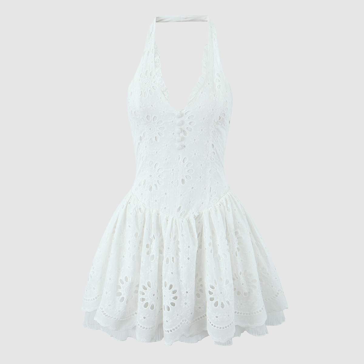 Embroidered Lace Halter Mini Dress