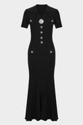 Elegant Gem Viscose Knit Maxi Dress - Short Sleeve