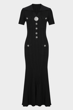 Elegant Gem Viscose Knit Maxi Dress - Short Sleeve