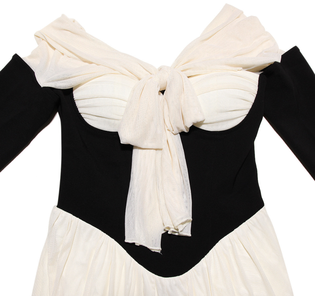 Noir Ballet Flare Contrast Mini Dress