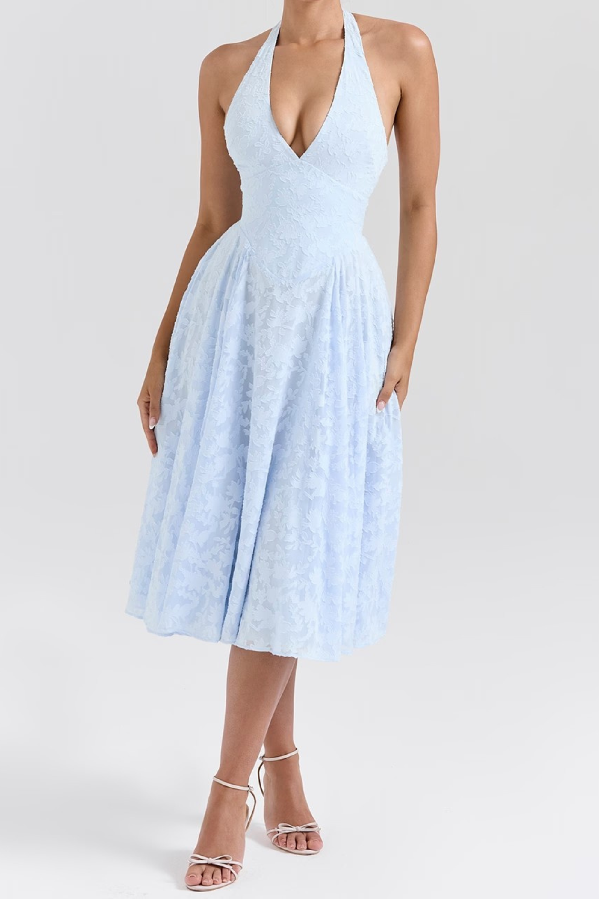 Lily - Elegance Halter Lace Backless Midi Dress