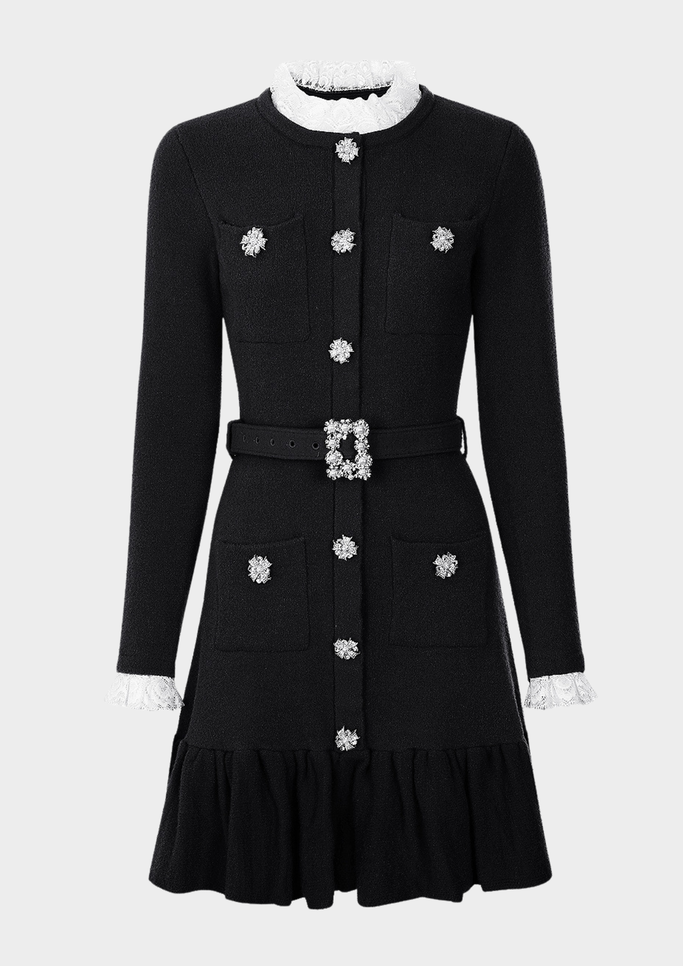 Royale Knit Pearl Belted Mini Dress