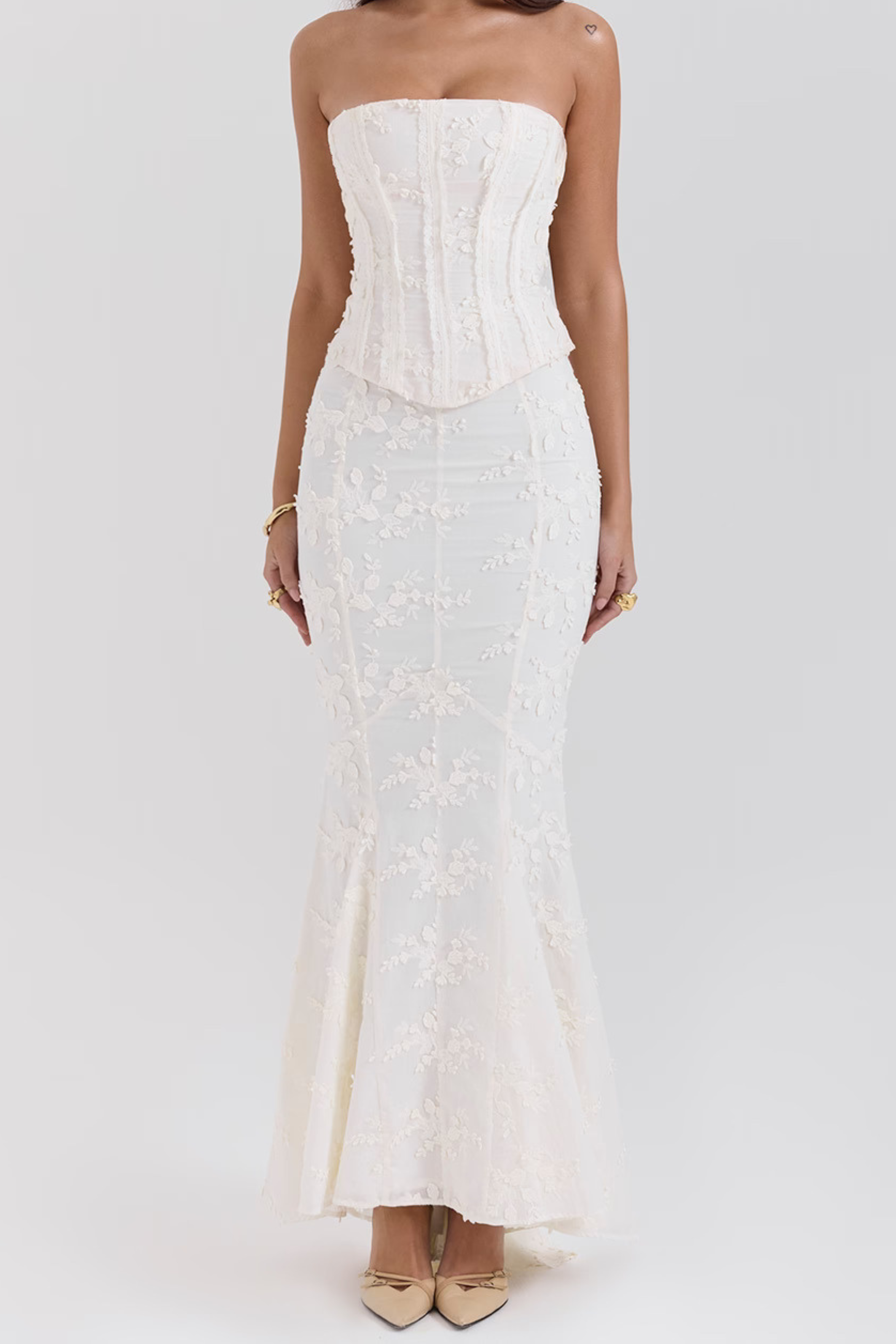 Lace Corset Embroidered  Backless Maxi Set