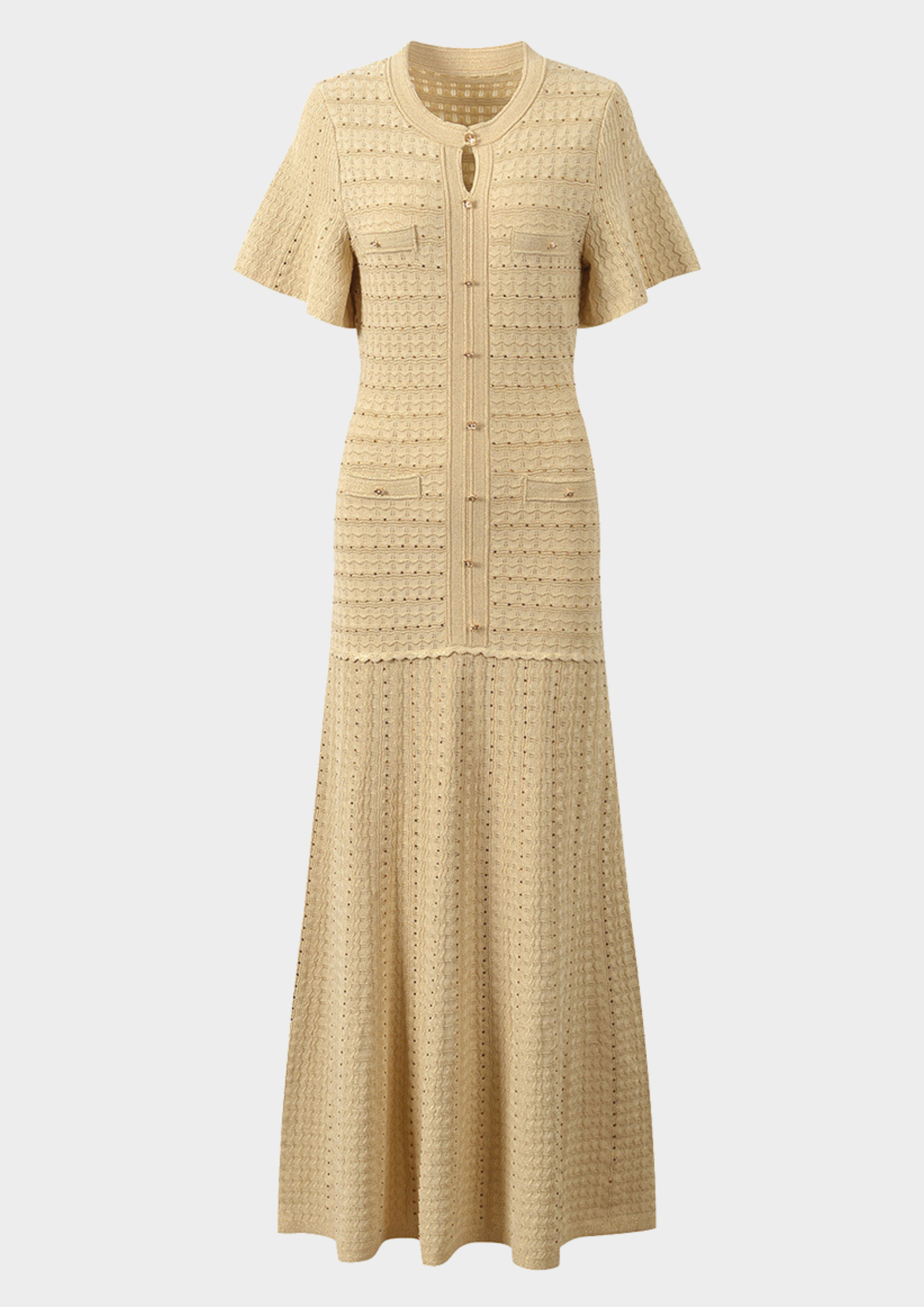 Golden Sand Embellished Knit Maxi Dress