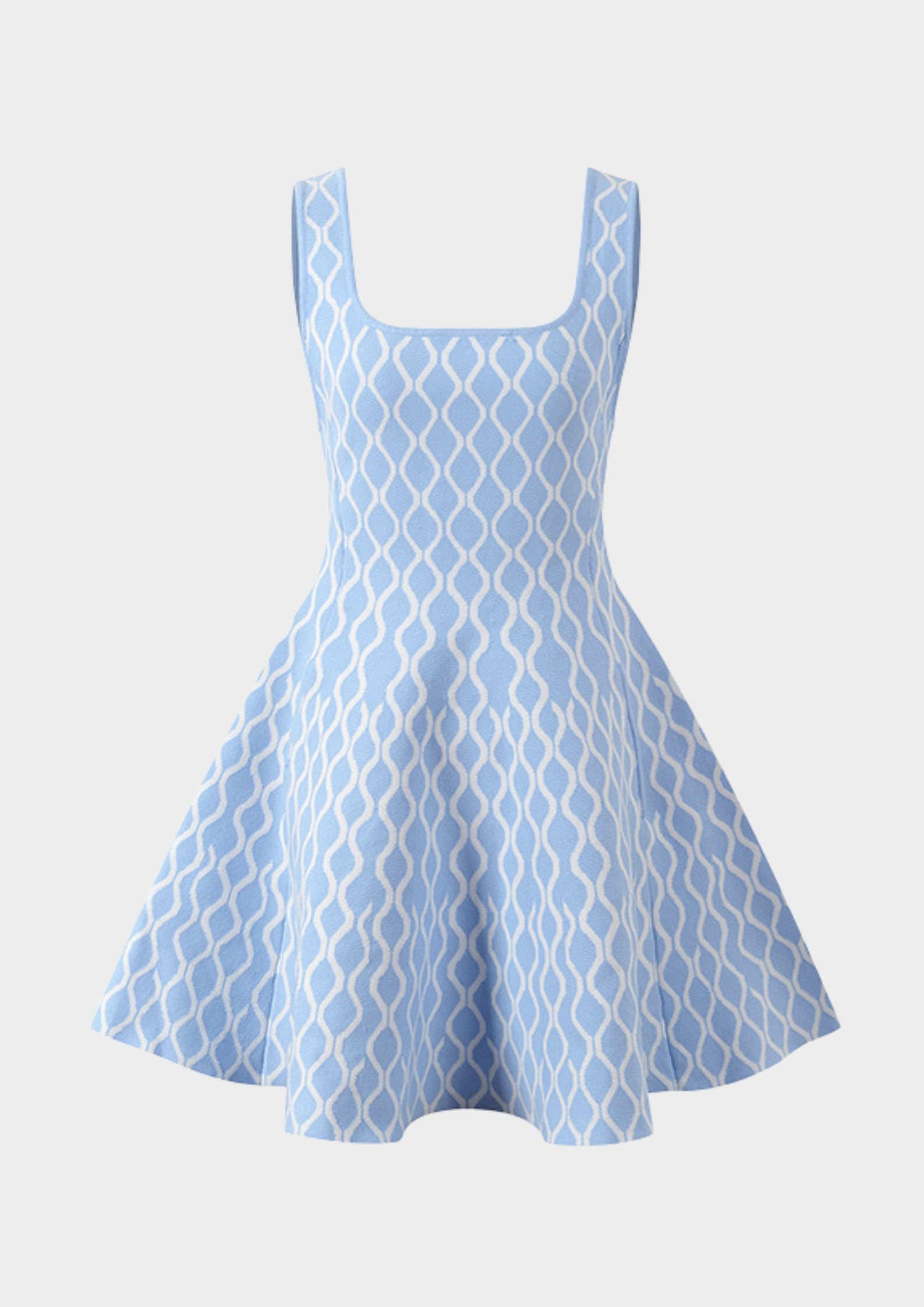 Azure Wave Flare Knit Mini Dress