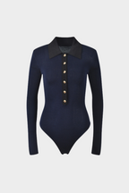 Contrast Elegance Viscose Knit Slim Bodysuit Top