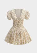 Floral Puff Sleeve Flare Mini Dress