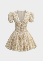 Floral Puff Sleeve Flare Mini Dress