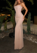 Sparkle Strapless LaceUp Backless Maxi Dress