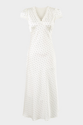 Lily-Retro Charm Polka Dot Satin V Neck Maxi Dress