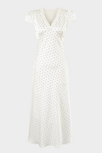 Lily-Retro Charm Polka Dot Satin V Neck Maxi Dress